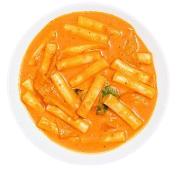 떡볶이에 크림을 섞어 매운맛을 중화시킨 매콤고소한 떡볶이